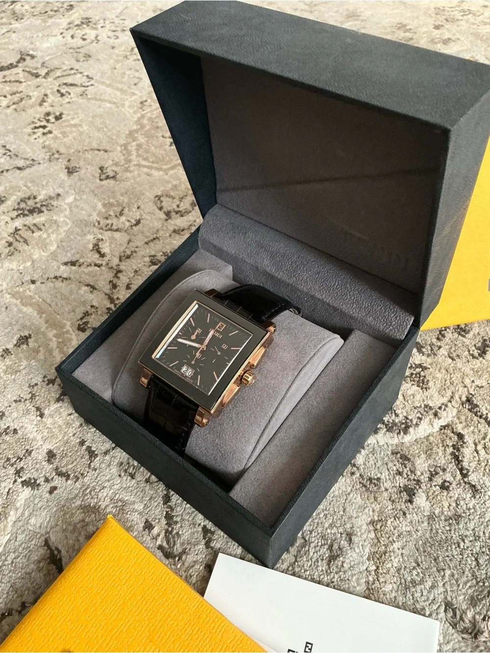 Authentic FENDI QUADRO CHRONOGRAPH DRESS watch w box and card 🔥🔥